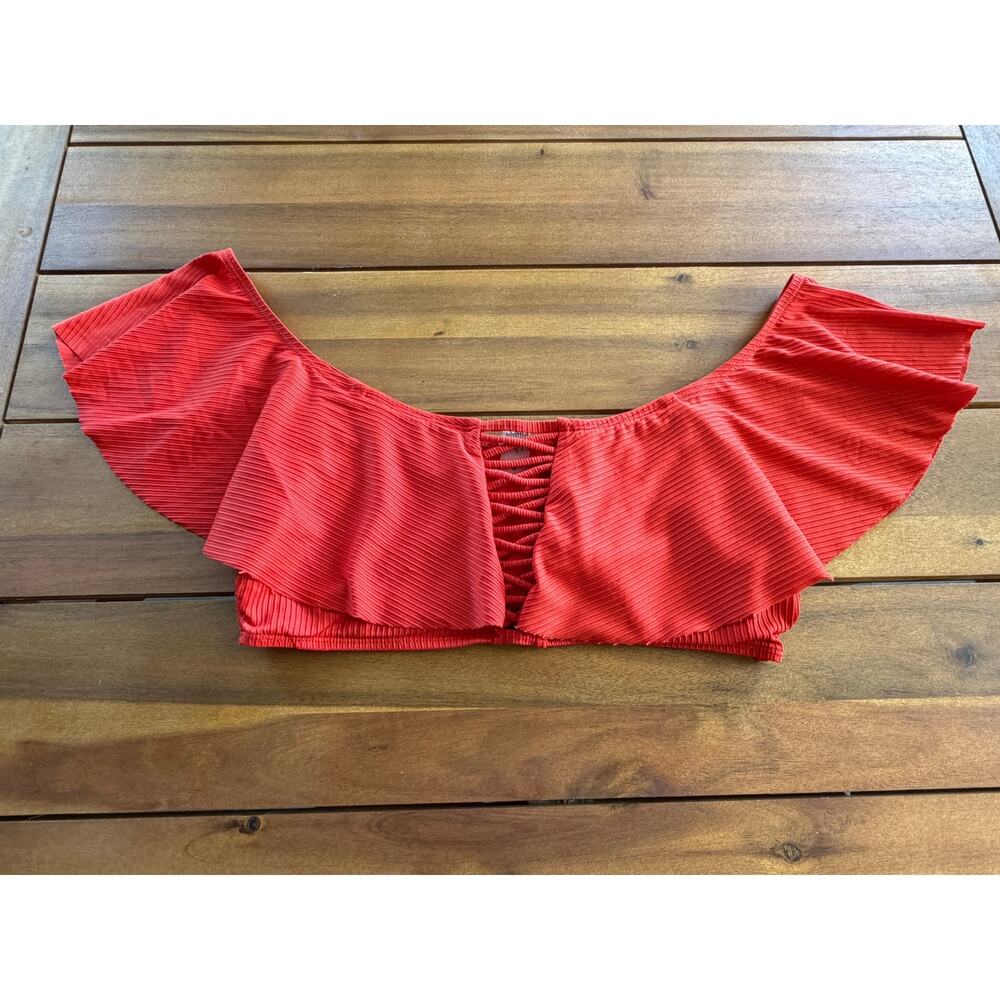 Tinibikini Off Shoulder Orange Rubbed Flounce Cutout Bikini Top Size M
